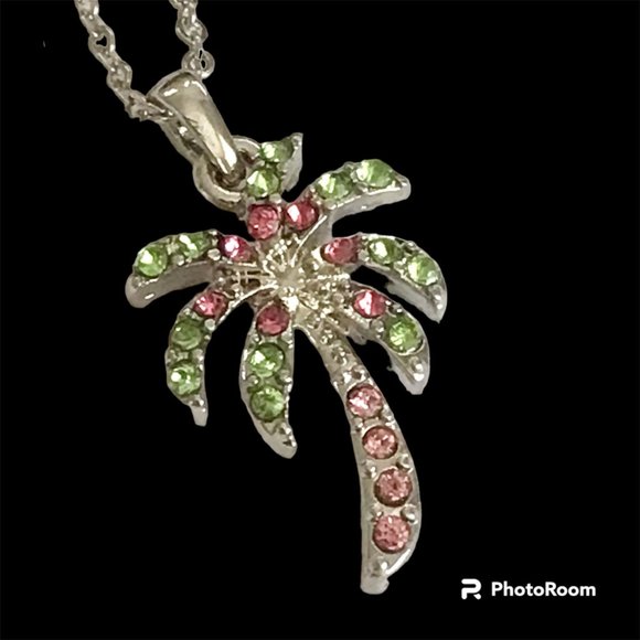 Palm Tree Necklace 18" Silver Rhodium Plated Coconut Island Beach Nautical - Picture 3 of 12